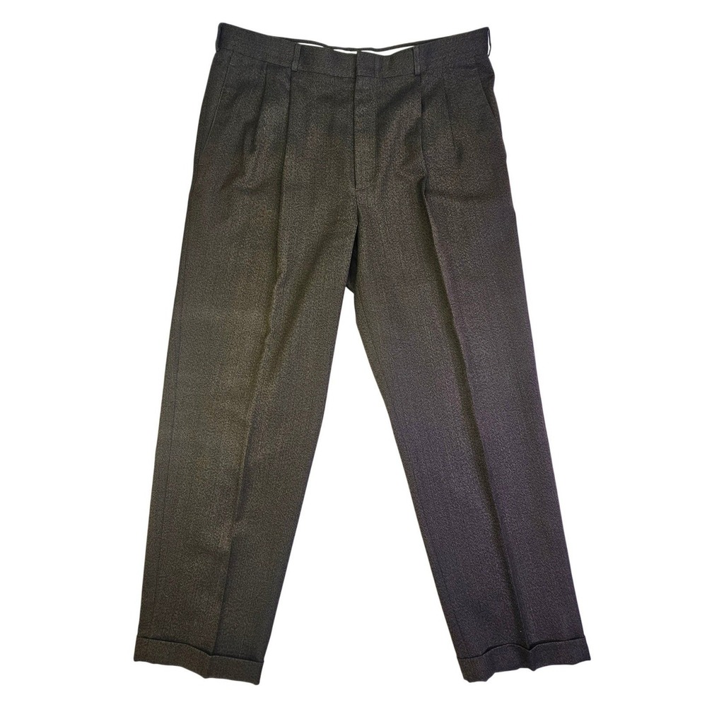 Slates Dockers Mens 38x30 Brown Herringbone Pleated Wool Blend Dress Pants 10825